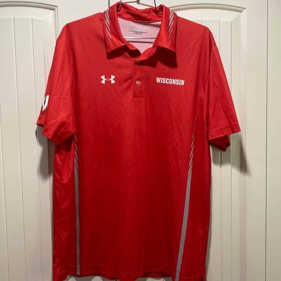 UA Wisconsin logo’d sublimated polo shirt red size large - Picture 1 of 2